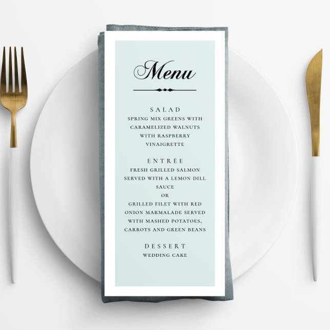 Menu Mariage élégant classique calligraphié bleu (Créateur téléchargé)