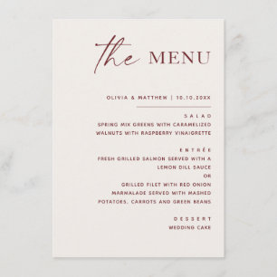 Menu Mariage Élégant Classique en Ivoire Douce Écritu