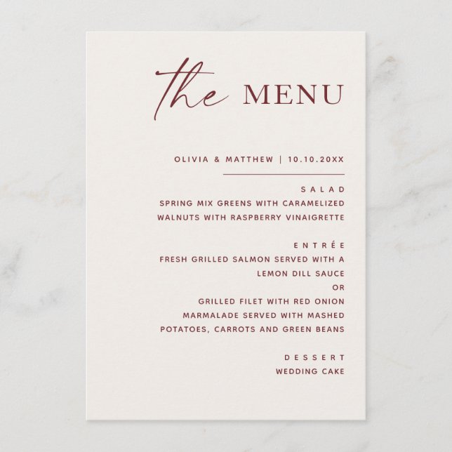 Menu Mariage Élégant Classique en Ivoire Douce | Écritu (Devant)