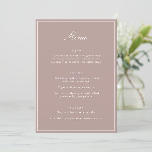 Menu Mariage Élégant Classique Formel Mauve Script (Debout devant)