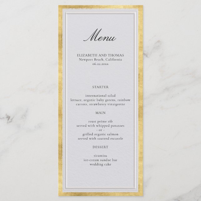 Menu Mariage Élégant Classique Moderne Or Ivoire (Devant)