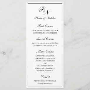 Menu Mariage Élégant Classique Noir et Blanc