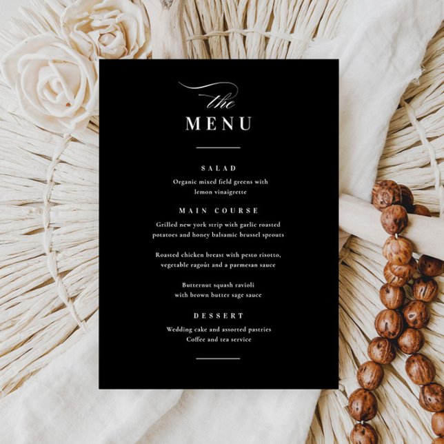 Menu Mariage Élégant Classique Noir et Blanc (Créateur téléchargé)