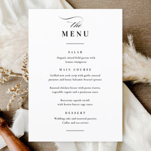 Menu Mariage Élégant Classique Noir et Blanc