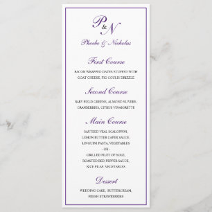 Menu Mariage Élégant Classique Royal Pourpre