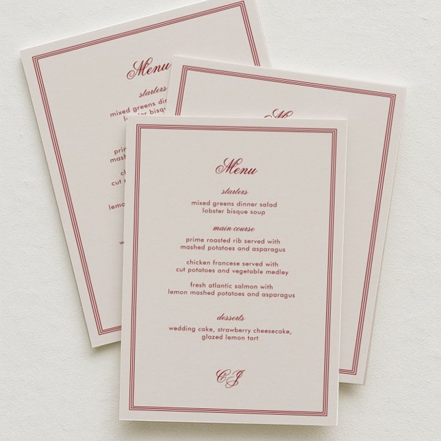 Menu Mariage Élégant Crème et Bourgogne (Créateur téléchargé)