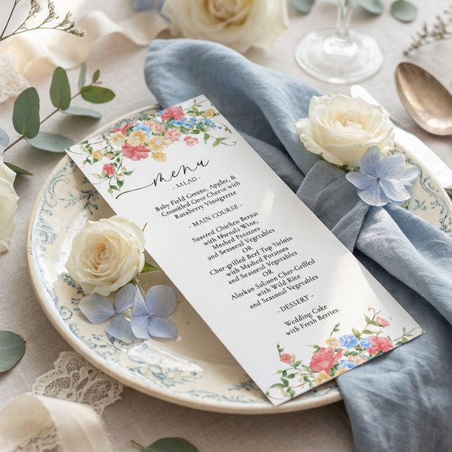 Menu Mariage Élégant de Fleurs Sauvages Colorées (Créateur téléchargé)