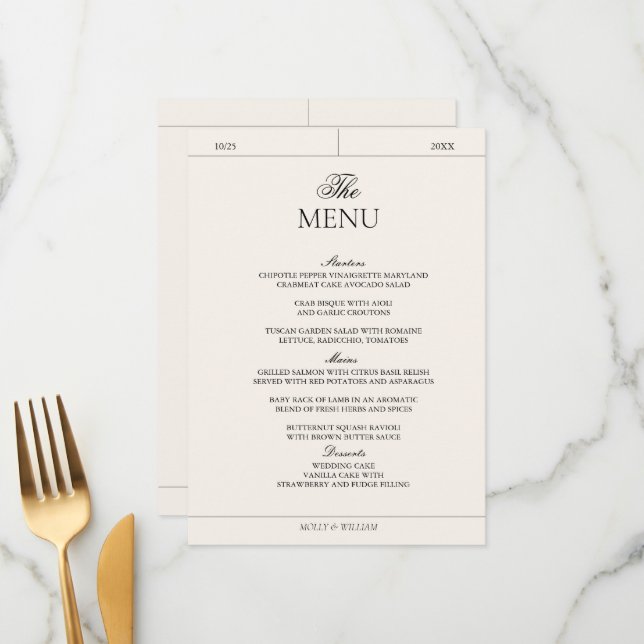 Menu Mariage élégant de luxe vintage classique Photo (Devant/Arrière en situation)