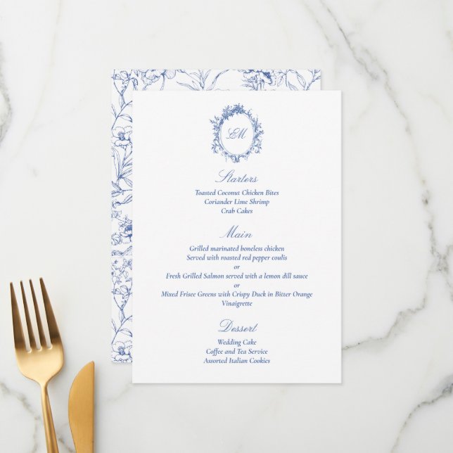 Menu Mariage Élégant de Style Chinois avec des Motifs B (Devant/Arrière en situation)
