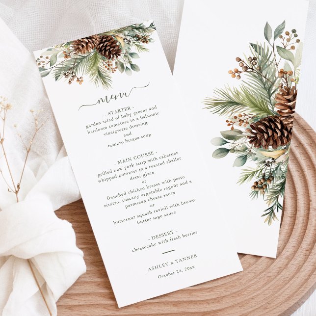 Menu Mariage Élégant de Vertures de Pin en Hiver  (Créateur téléchargé)