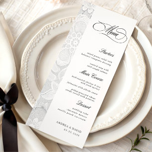 Menu Mariage Élégant Dentelle Classique Vintage Noir &