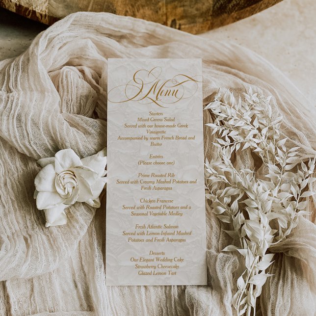 Menu Mariage élégant écriture florale ivoire (Créateur téléchargé)
