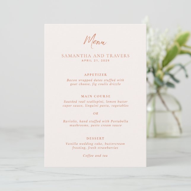 Menu Mariage élégant en cuivre traditionnel (Debout devant)