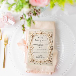 Menu Mariage élégant en dentelle de perles de luxe
