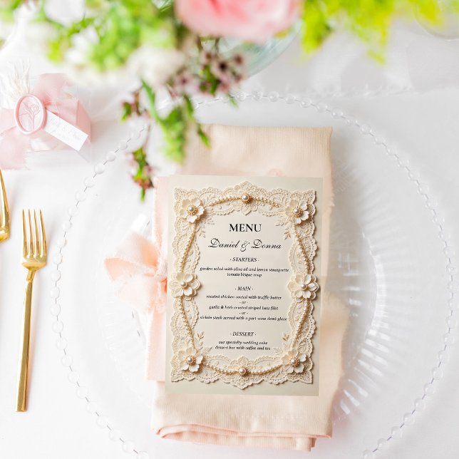 Menu Mariage élégant en dentelle de perles de luxe (Créateur téléchargé)