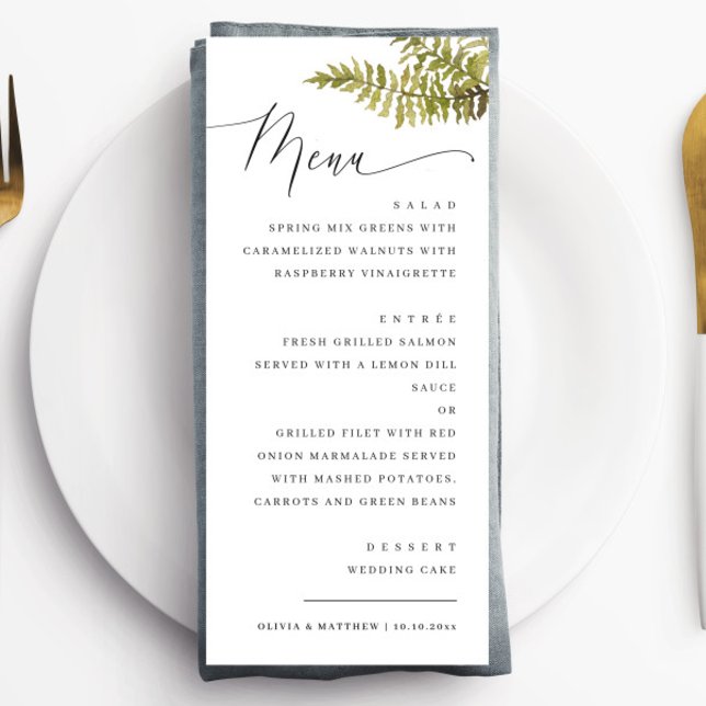 Menu Mariage Élégant en Forêt | Fougère de Forêt Minima (Créateur téléchargé)