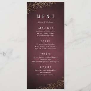 Menu Mariage élégant et botanique en or doré