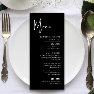 Menu Mariage Élégant et Moderne Noir et Blanc