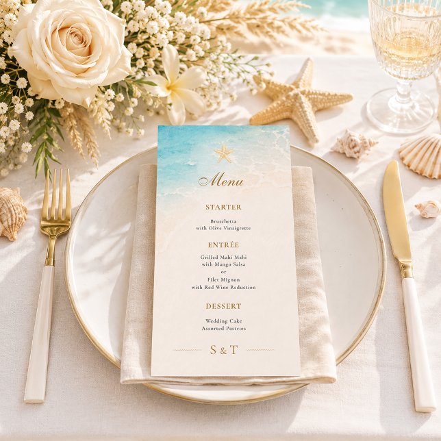 Menu Mariage élégant étoile de mer océan bleu (Créateur téléchargé)