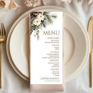 Menu Mariage Élégant Fleurs d'Hiver Pins