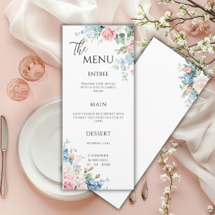 Menu Mariage élégant floral rose et bleu