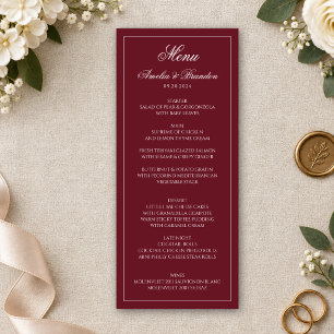 Menu Mariage Élégant Formel Bordure Bourgogne Profonde
