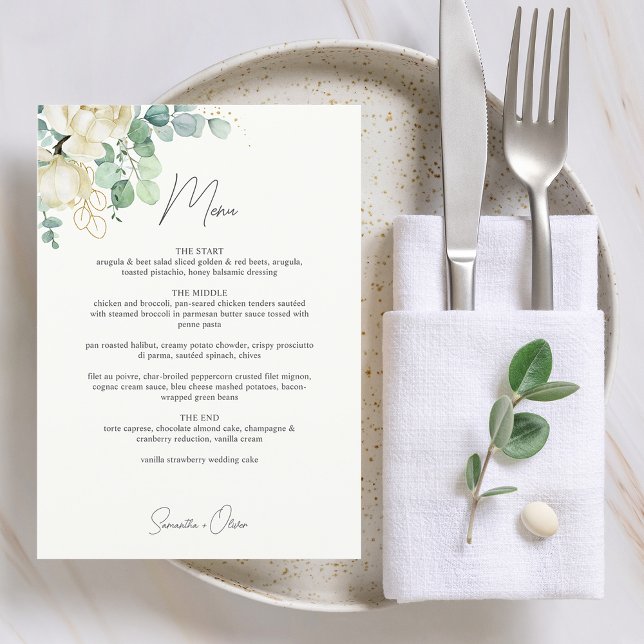 Menu Mariage élégant Magnolia Eucalyptus (Elegant Magnolia Eucalyptus Wedding Menu)