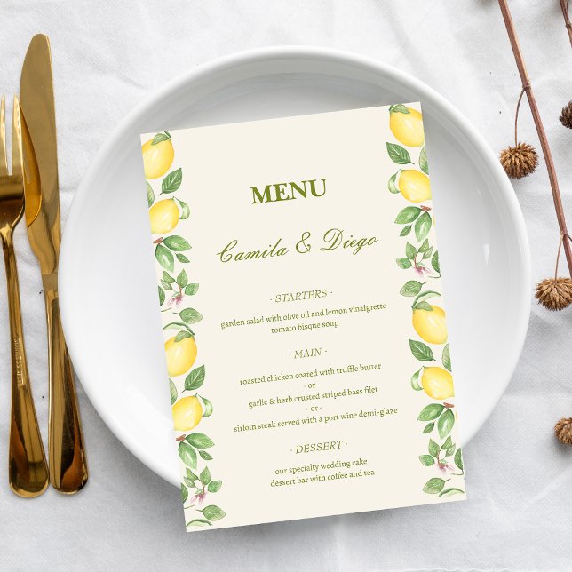 Menu Mariage Élégant Méditerranéen Olives Citron Modern (Créateur téléchargé)