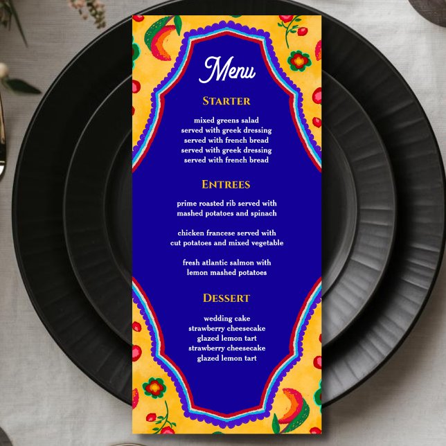 Menu Mariage élégant mexicain vibrant jaune bleu (Créateur téléchargé)