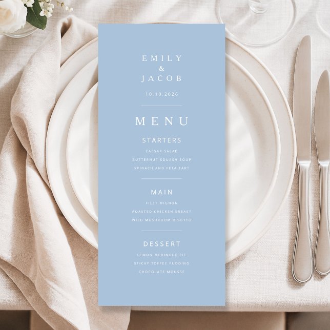 Menu Mariage Élégant Minimal Bleu (Elegant Minimal Blue Wedding Menu)