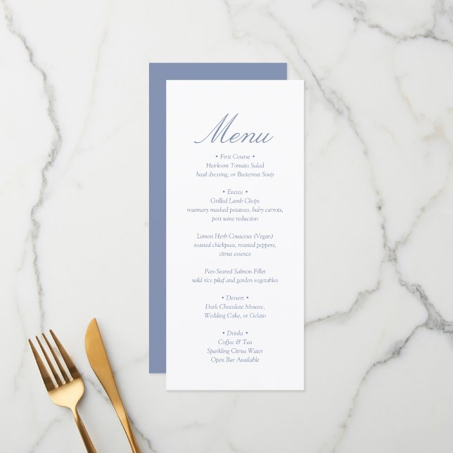 Menu Mariage Élégant Minimaliste Monogramme Bleu (Créateur téléchargé)