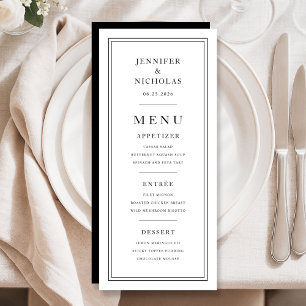Menu Mariage Élégant Minimaliste Noir Et Blanc