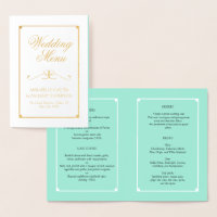 Menu Mariage élégant Mint & Gold Foil