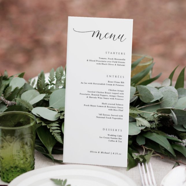 Menu Mariage Élégant Moderne Aligné à Droite pour le Dî (Elegant modern wedding menu with a trendy script. Classy and simple wedding menus.)