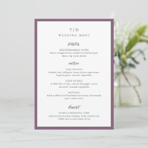 Menu Mariage élégant moderne au monogramme violet