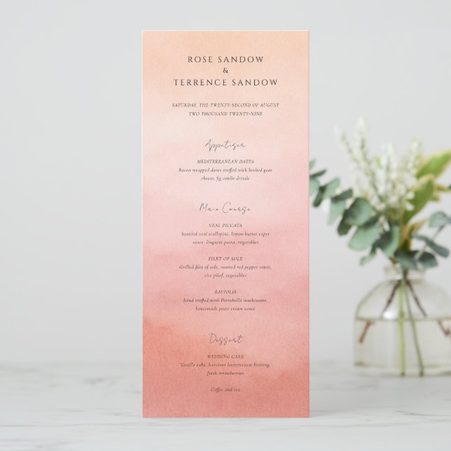 Menu Mariage Élégant Moderne au Style Corallien et Côti (Debout devant)