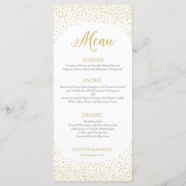 Menu Mariage Élégant Moderne avec Confettis Dorés (Devant)