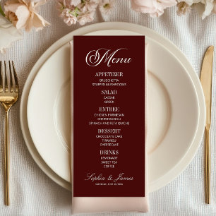 Menu Mariage Élégant Moderne Burgundy Foncé
