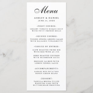 Menu Mariage élégant moderne noir & blanc