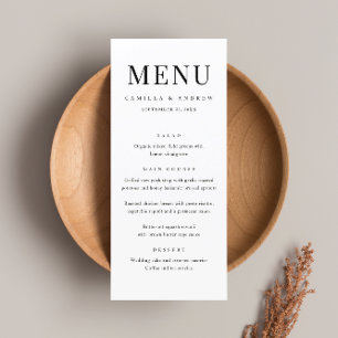 Menu Mariage Élégant Moderne Noir et Blanc