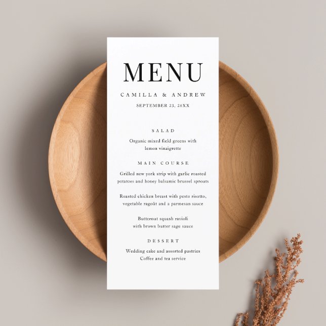 Menu Mariage Élégant Moderne Noir et Blanc (Créateur téléchargé)