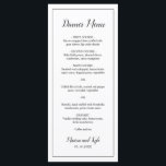 Menu Mariage Élégant Monogramme Classique<br><div class="desc">Menu de Mariage Moderne en noir et blanc minimaliste avec l'en-tête et vos noms dans un script élégant ainsi que votre menu entouré d'une fine bordure. Le verso comporte votre monogramme en bas. Les polices et la bordure peuvent être changées en n'importe quelle couleur souhaitée en cliquant sur le bouton...</div>