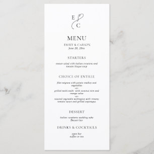 Menu Mariage Élégant Monogramme Noir & Blanc