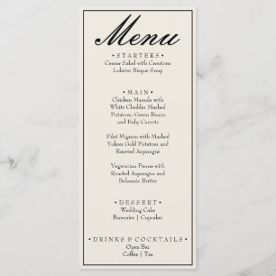 Menu Mariage élégant noir blanc à l'ancienne