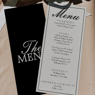 Menu Mariage élégant noir blanc à l'ancienne