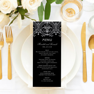 Menu Mariage Élégant Noir et Argent Glamour Vintage