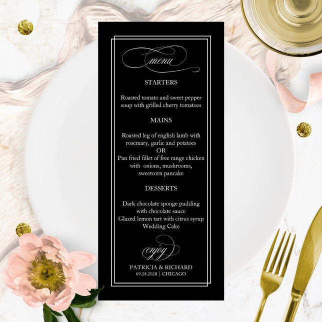 Menu Mariage Élégant noir et blanc 4x9 (Créateur téléchargé)