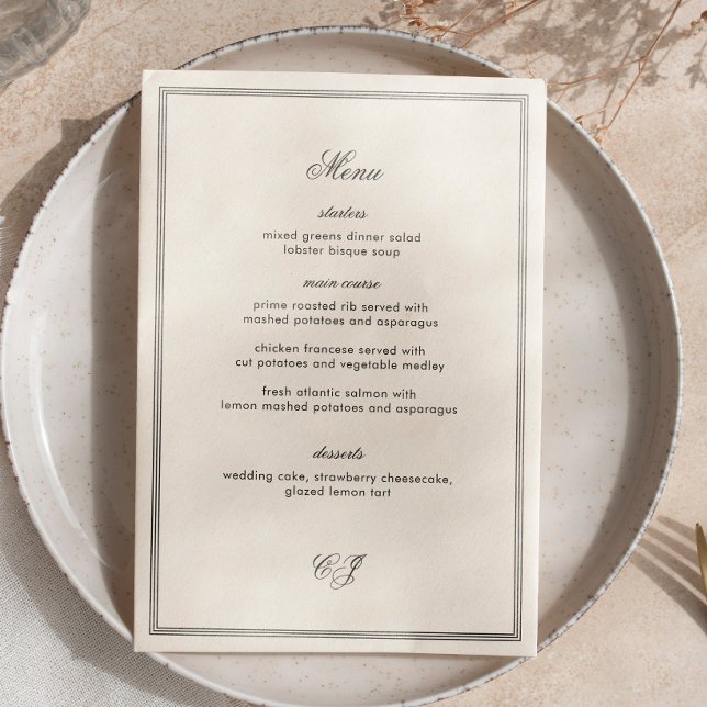 Menu Mariage Élégant Noir et Blanc à l'ancienne (Créateur téléchargé)