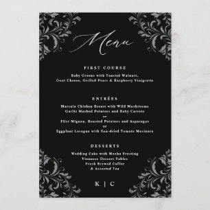 Menu Mariage Élégant Noir et Blanc Classique Vintage