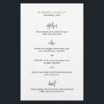 Menu mariage élégant noir et blanc intemporel<br><div class="desc">Menu de mariage classique et élégant avec une disposition simple avec les en-têtes de cours dans un script moderne. La disposition épurée et minimaliste de ce menu de mariage noir et blanc conviendra parfaitement à une mariage traditionnelle et formelle.</div>